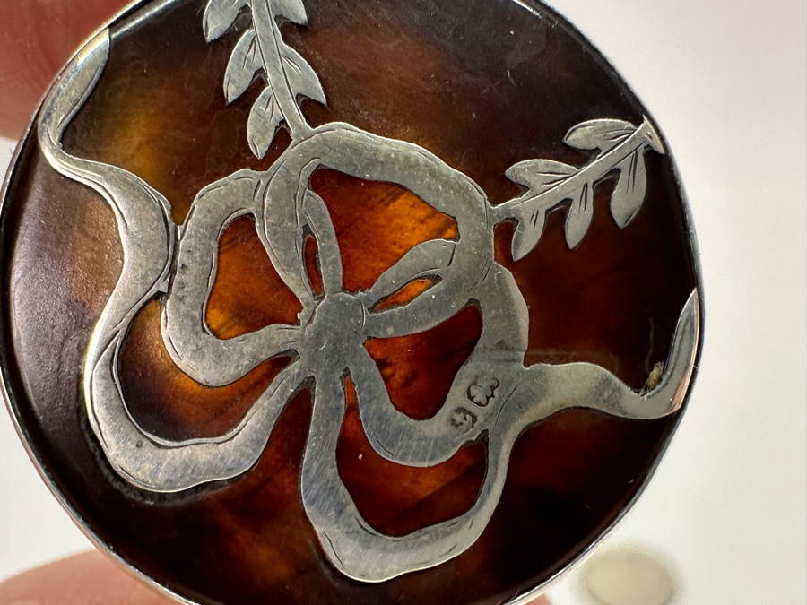 Just Added - Antique 1922 Birmingham England Sterling Silver & Tortoiseshell Lidded Perfume Scent Bottle 2.25'H [Photo 17]