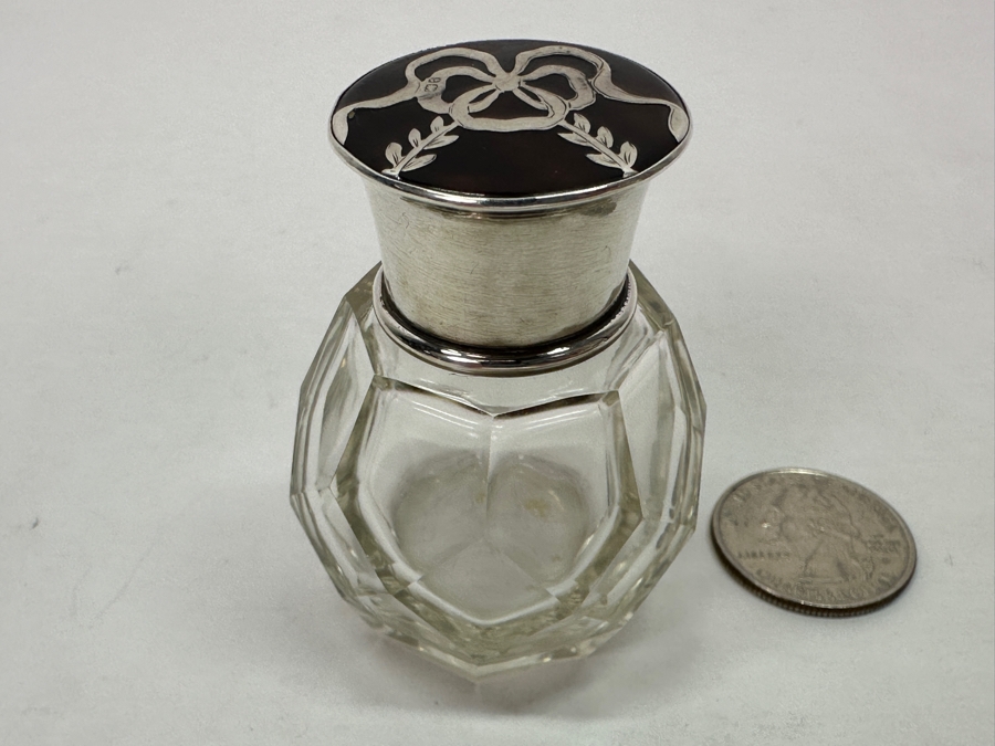 Just Added - Antique 1922 Birmingham England Sterling Silver & Tortoiseshell Lidded Perfume Scent Bottle 2.25'H [Photo 14]