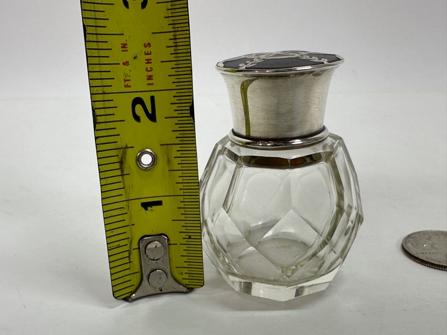 Just Added - Antique 1922 Birmingham England Sterling Silver & Tortoiseshell Lidded Perfume Scent Bottle 2.25'H [Photo 20]