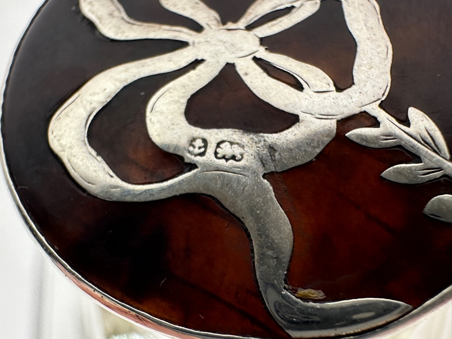 Just Added - Antique 1922 Birmingham England Sterling Silver & Tortoiseshell Lidded Perfume Scent Bottle 2.25'H [Photo 3]