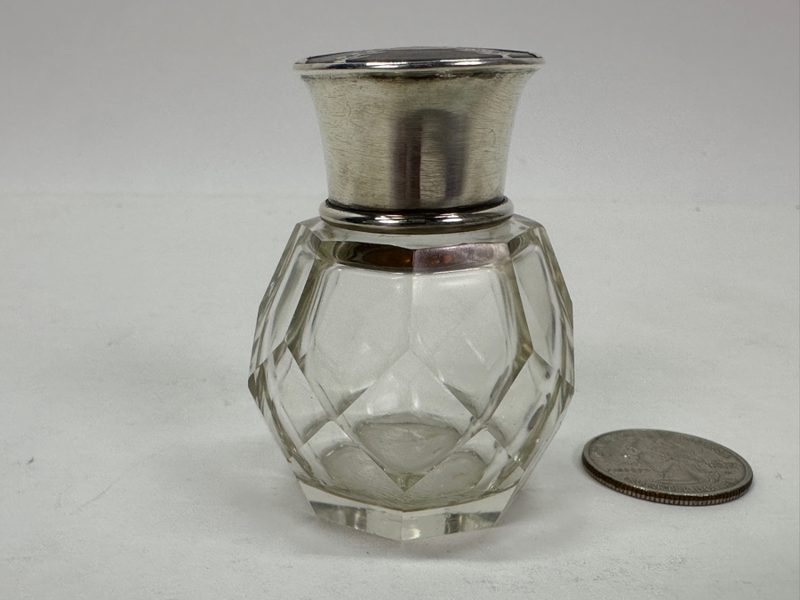 Just Added - Antique 1922 Birmingham England Sterling Silver & Tortoiseshell Lidded Perfume Scent Bottle 2.25'H [Photo 15]