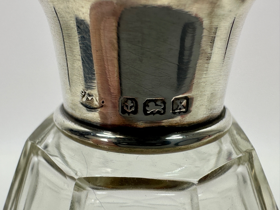 Just Added - Antique 1922 Birmingham England Sterling Silver & Tortoiseshell Lidded Perfume Scent Bottle 2.25'H [Photo 8]