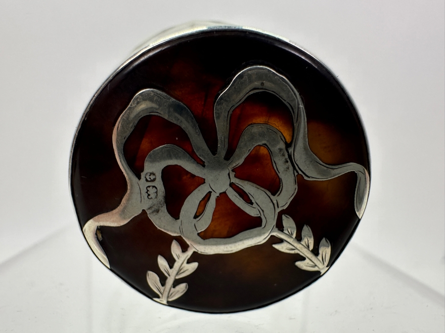 Just Added - Antique 1922 Birmingham England Sterling Silver & Tortoiseshell Lidded Perfume Scent Bottle 2.25'H [Photo 6]