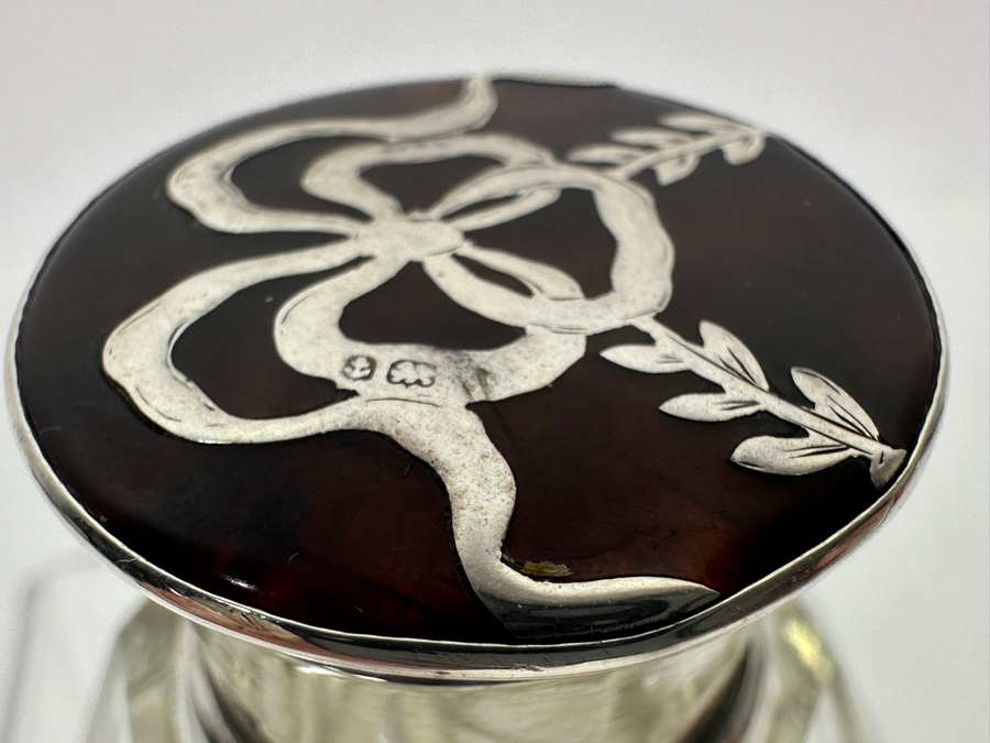 Just Added - Antique 1922 Birmingham England Sterling Silver & Tortoiseshell Lidded Perfume Scent Bottle 2.25'H [Photo 5]