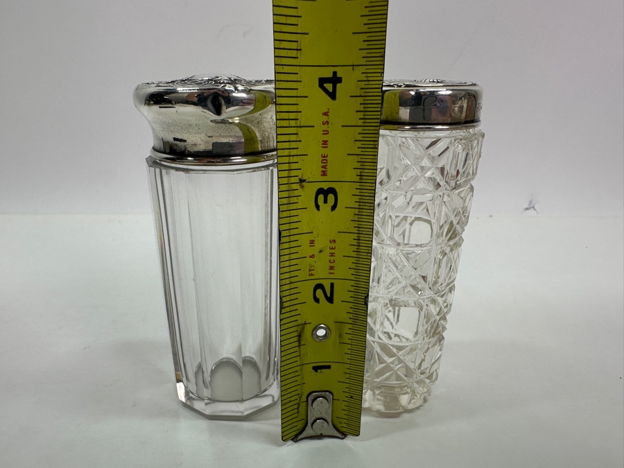Just Added - Pair Of Vintage Sterling Repousse Hallmarked Top Dresser Jars / Bottles [Photo 11]