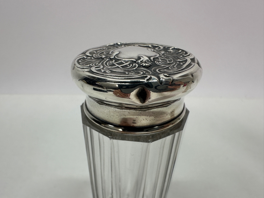 Just Added - Pair Of Vintage Sterling Repousse Hallmarked Top Dresser Jars / Bottles [Photo 10]