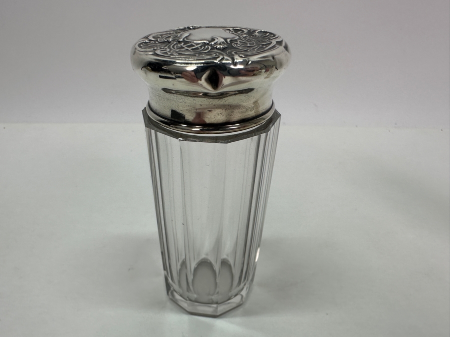 Just Added - Pair Of Vintage Sterling Repousse Hallmarked Top Dresser Jars / Bottles [Photo 9]