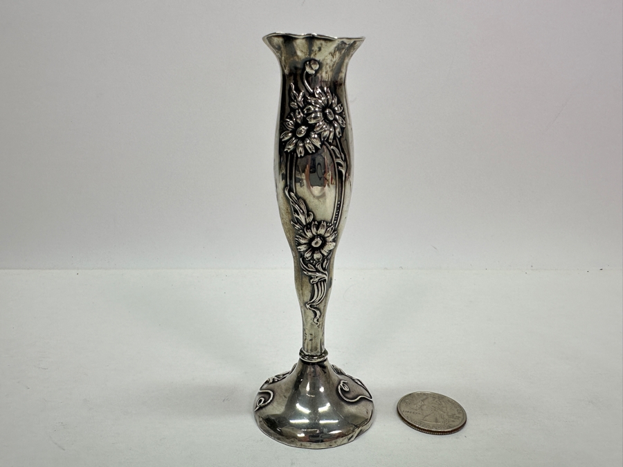 Just Added - Vintage Sterling Silver Repousse Bud Vase 5'H [Photo 6]