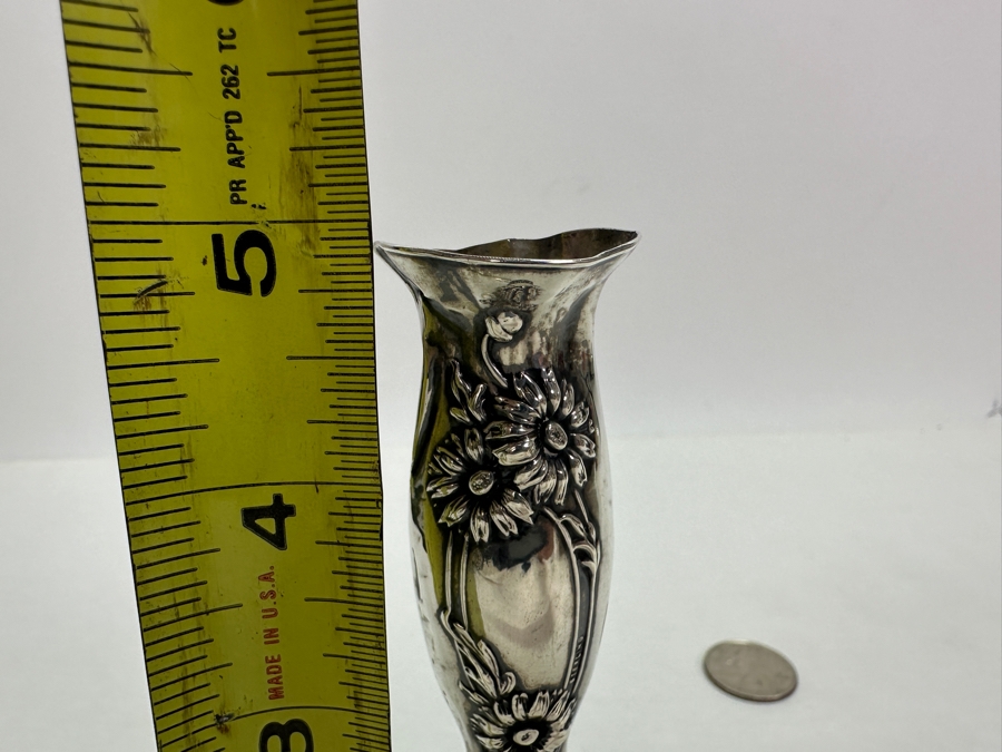 Just Added - Vintage Sterling Silver Repousse Bud Vase 5'H [Photo 10]