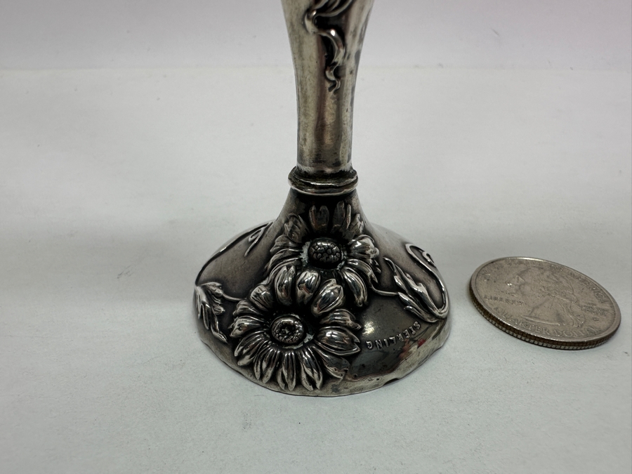 Just Added - Vintage Sterling Silver Repousse Bud Vase 5'H [Photo 3]