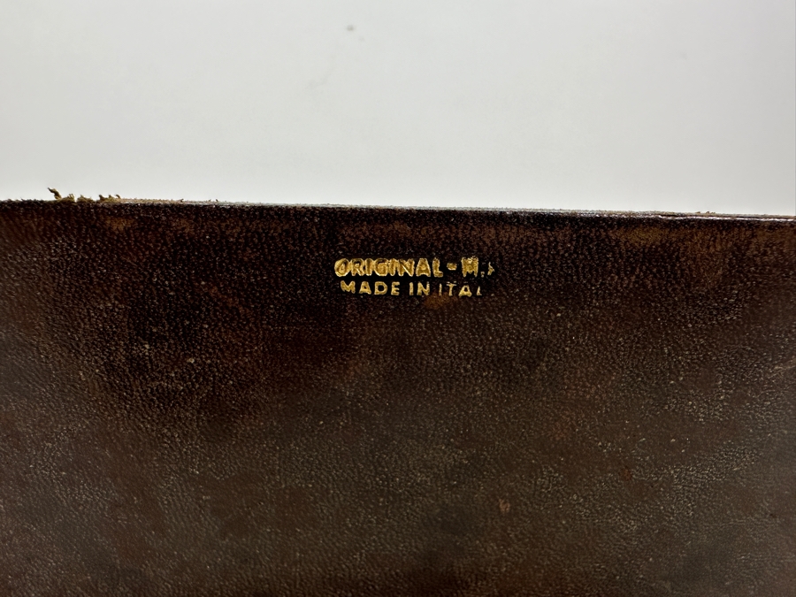 Just Added - Pair Of Vintage Italian Leather & Metal Lion Head Bookends 5.5'W X 7'H [Photo 8]