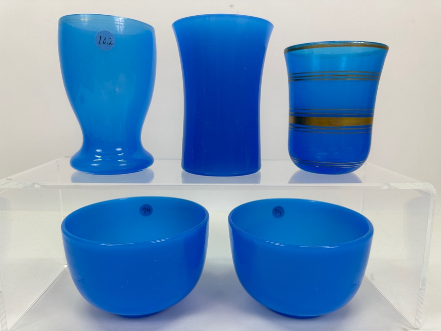 Just Added - Antique Opaline Glass: Blue Opaline Glass Collection Estimate $300 [Photo 2]