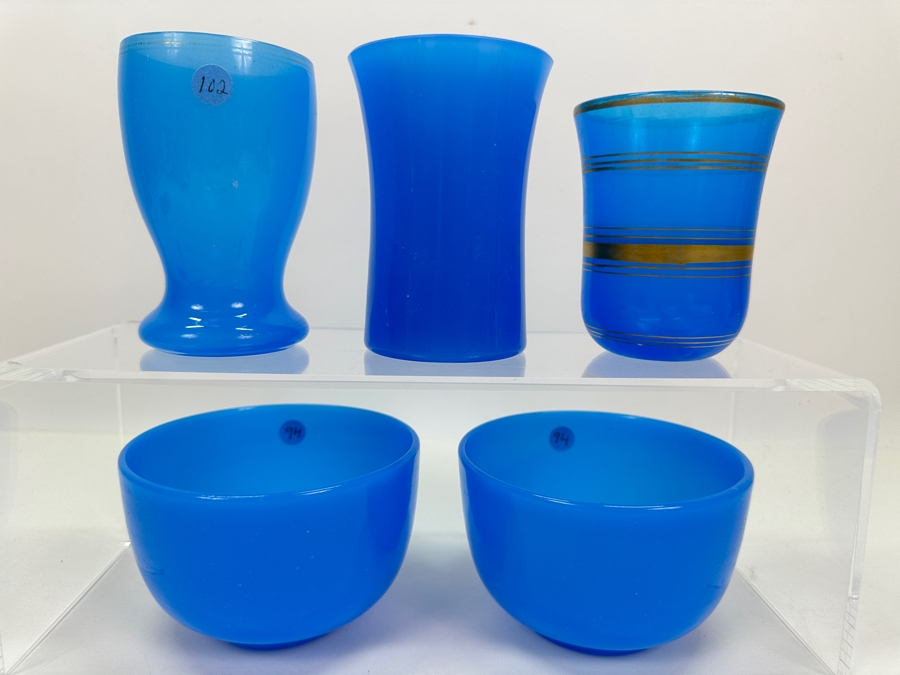 Just Added - Antique Opaline Glass: Blue Opaline Glass Collection Estimate $300 [Photo 1]