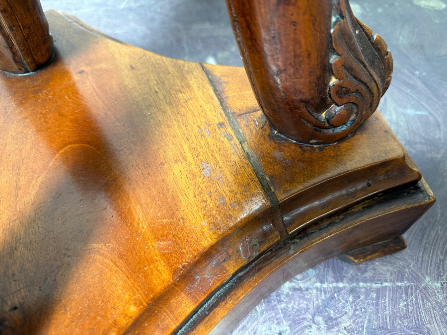 Just Added - Vintage Swan Head Leg Round Wooden Table (Repaired Crack In Base) 20'W X 28'H [Photo 8]