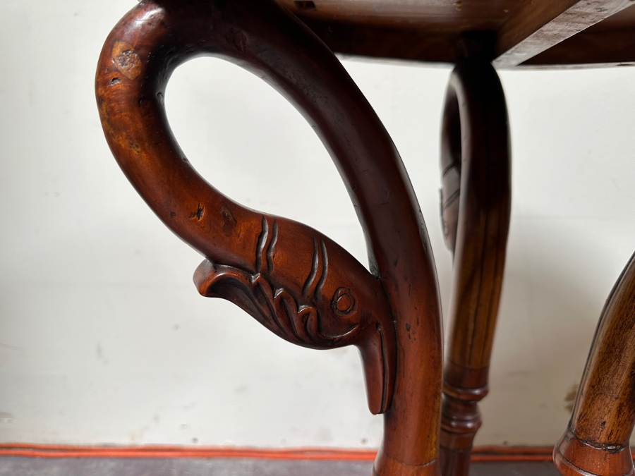 Just Added - Vintage Swan Head Leg Round Wooden Table (Repaired Crack In Base) 20'W X 28'H [Photo 5]