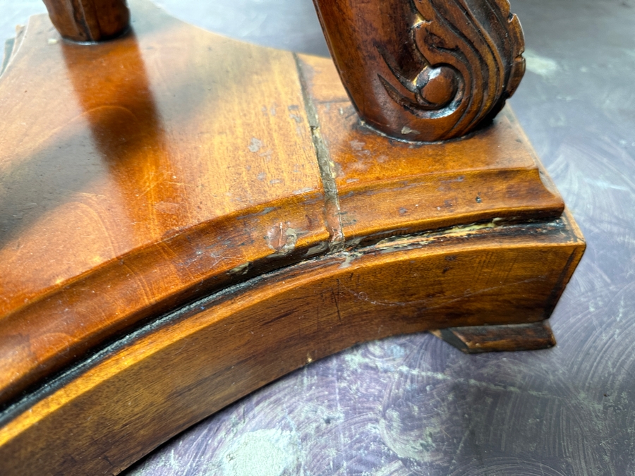 Just Added - Vintage Swan Head Leg Round Wooden Table (Repaired Crack In Base) 20'W X 28'H [Photo 9]