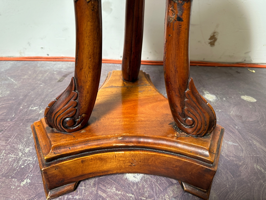 Just Added - Vintage Swan Head Leg Round Wooden Table (Repaired Crack In Base) 20'W X 28'H [Photo 6]