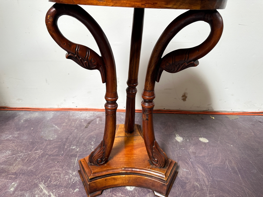 Just Added - Vintage Swan Head Leg Round Wooden Table (Repaired Crack In Base) 20'W X 28'H [Photo 4]