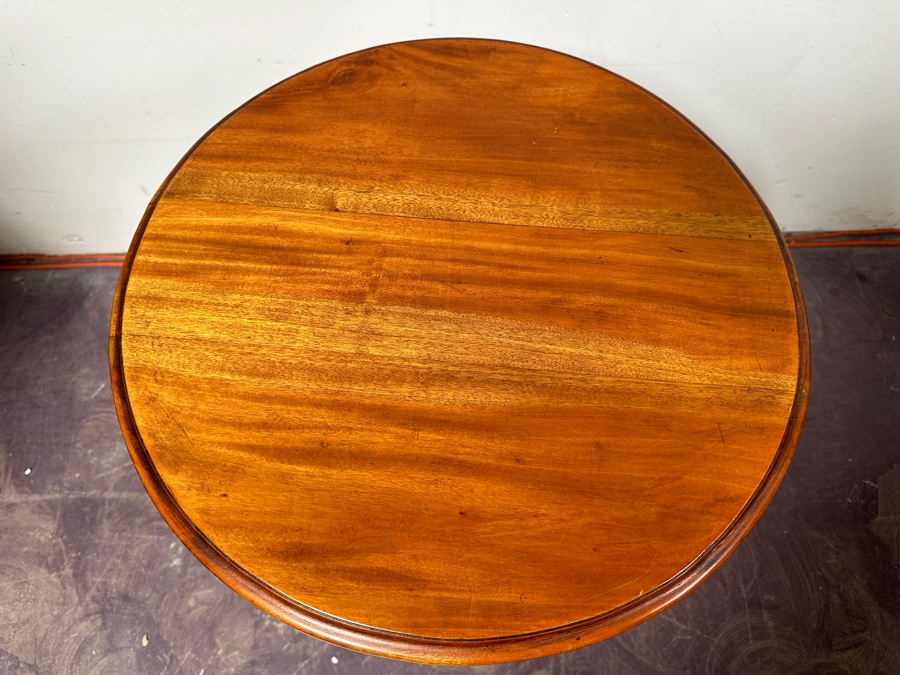 Just Added - Vintage Swan Head Leg Round Wooden Table (Repaired Crack In Base) 20'W X 28'H [Photo 3]