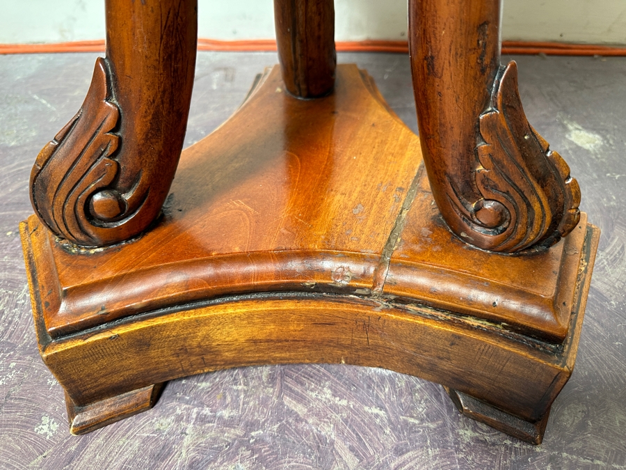 Just Added - Vintage Swan Head Leg Round Wooden Table (Repaired Crack In Base) 20'W X 28'H [Photo 7]