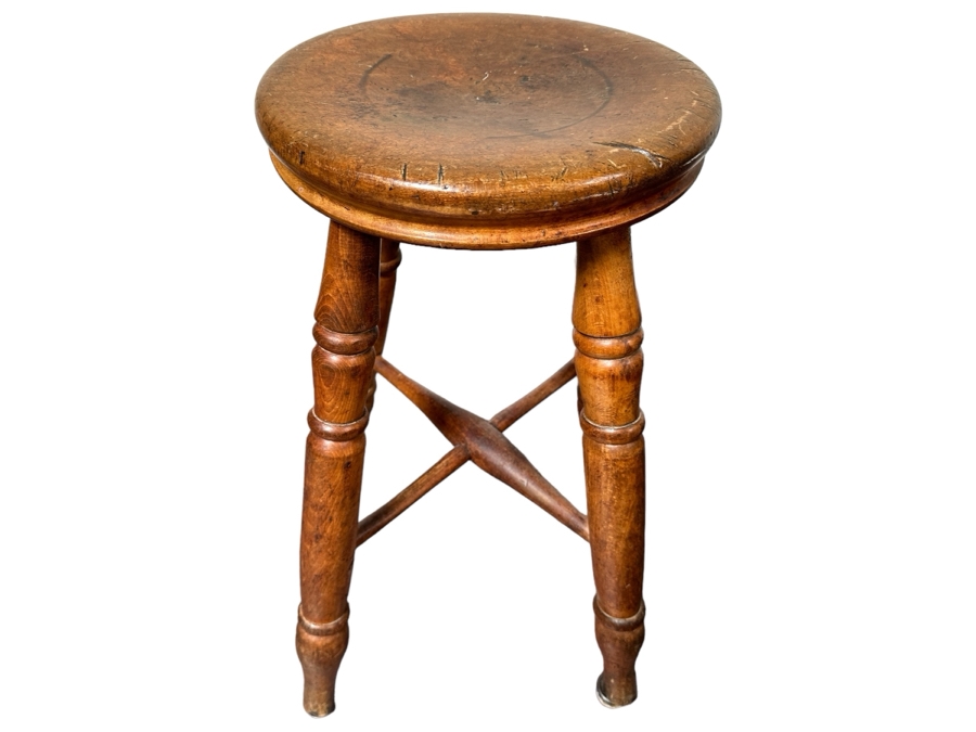 Just Added - Primitive Antique Wooden Stool 21'H [Photo 1]
