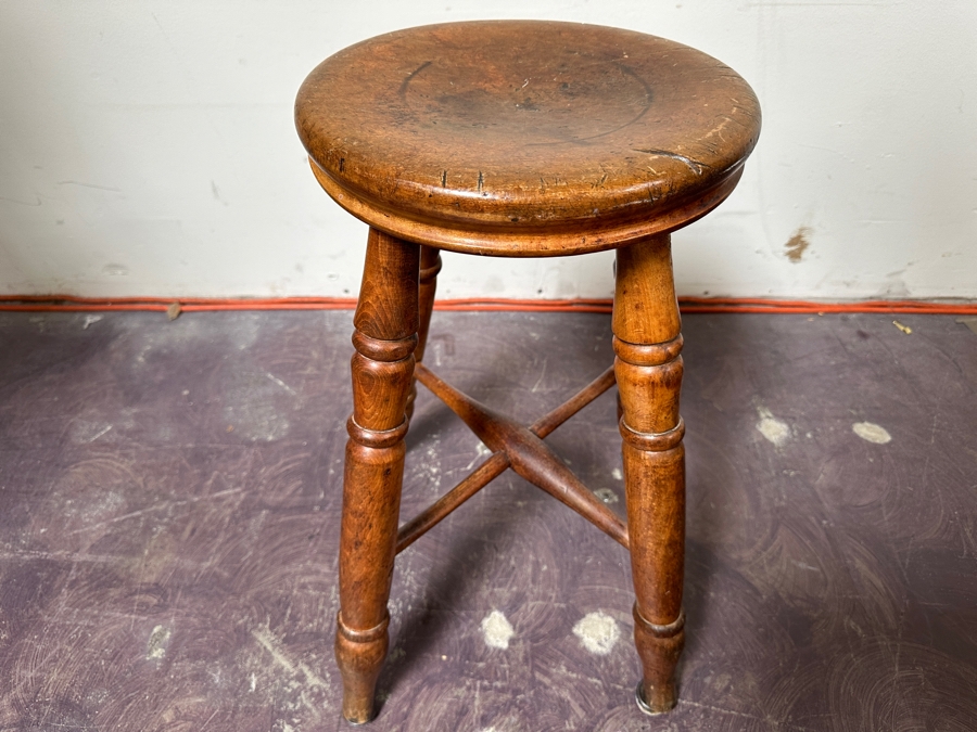 Just Added - Primitive Antique Wooden Stool 21'H [Photo 2]