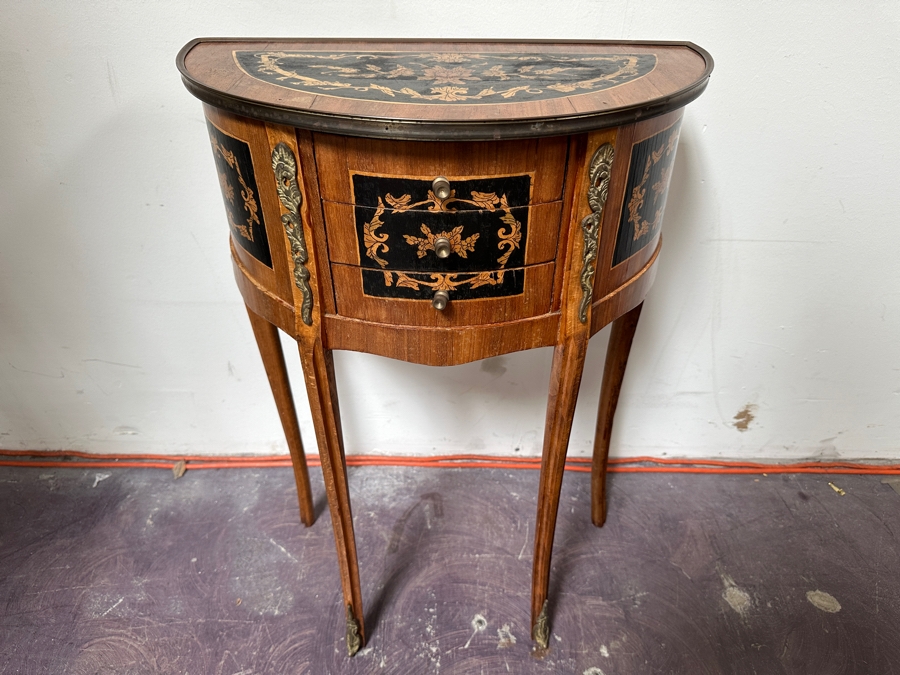 Just Added - Vintage Demilune Table With Three Drawers 19.5'W X 10.5'D X 28'H [Photo 3]