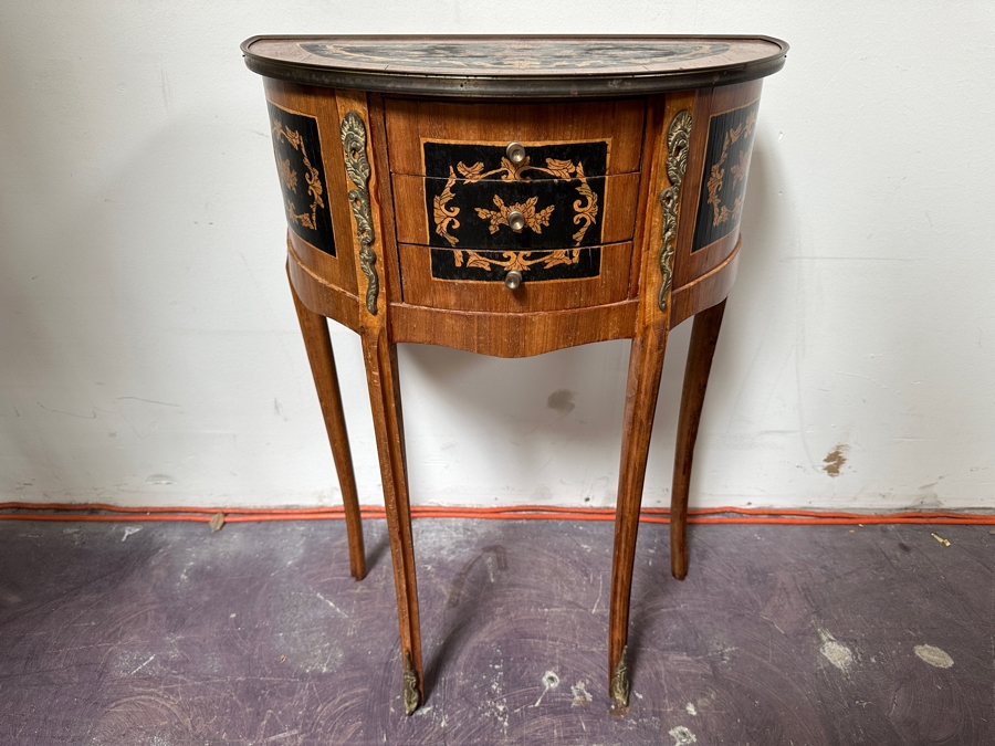 Just Added - Vintage Demilune Table With Three Drawers 19.5'W X 10.5'D X 28'H [Photo 4]