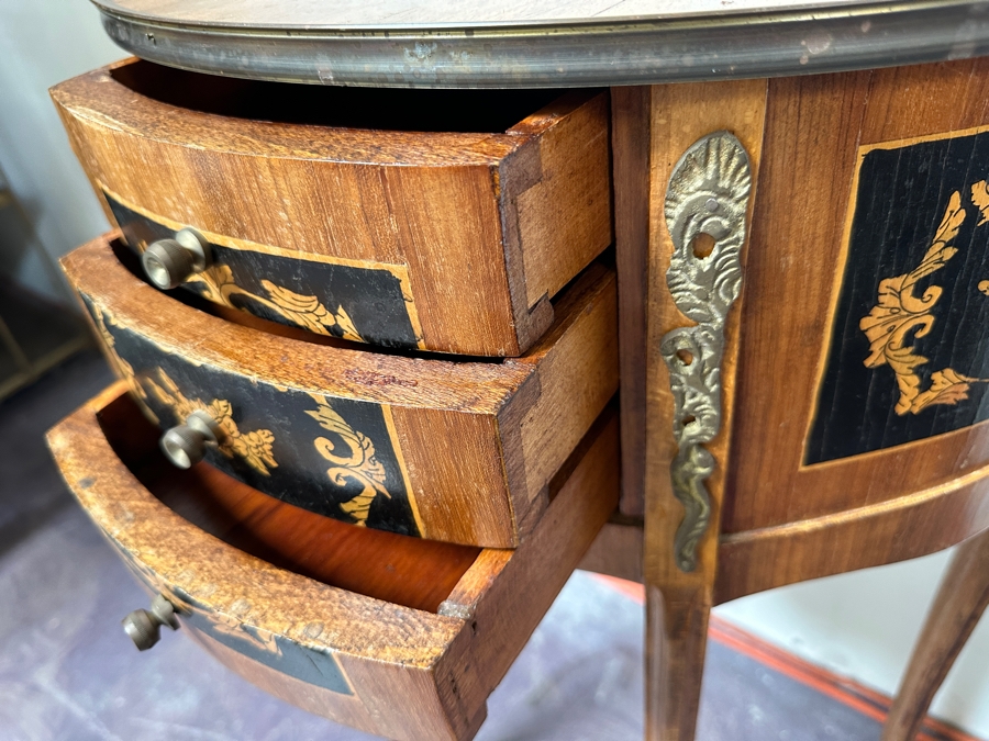 Just Added - Vintage Demilune Table With Three Drawers 19.5'W X 10.5'D X 28'H [Photo 8]