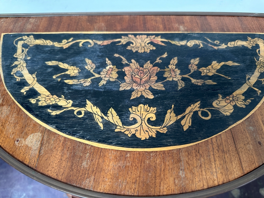 Just Added - Vintage Demilune Table With Three Drawers 19.5'W X 10.5'D X 28'H [Photo 6]