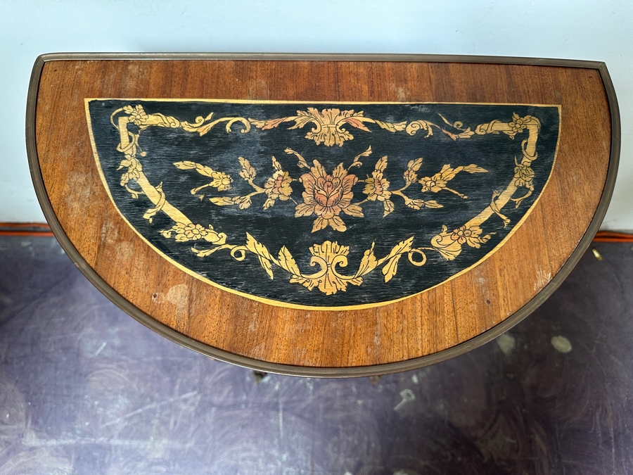 Just Added - Vintage Demilune Table With Three Drawers 19.5'W X 10.5'D X 28'H [Photo 5]