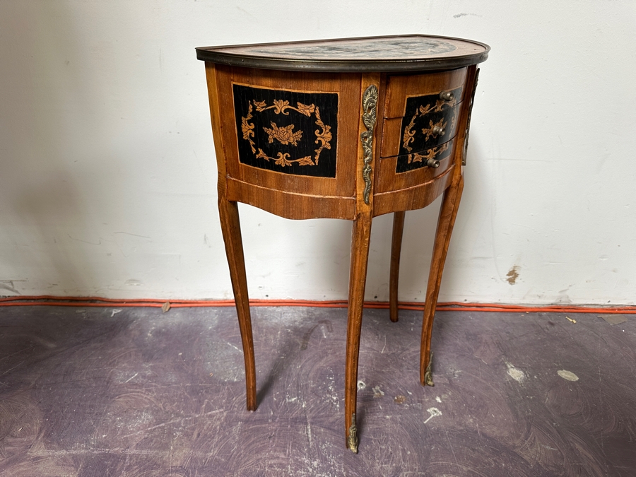 Just Added - Vintage Demilune Table With Three Drawers 19.5'W X 10.5'D X 28'H [Photo 9]