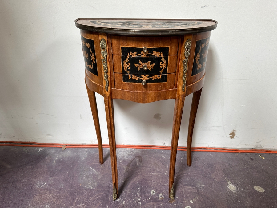 Just Added - Vintage Demilune Table With Three Drawers 19.5'W X 10.5'D X 28'H [Photo 2]