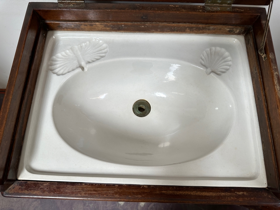 Just Added - Vintage Ship Captain's Washstand Cabinet With Porcelain Sink (Top Is Cracked) 23.5'W X 17.5'D X 34'H [Photo 9]
