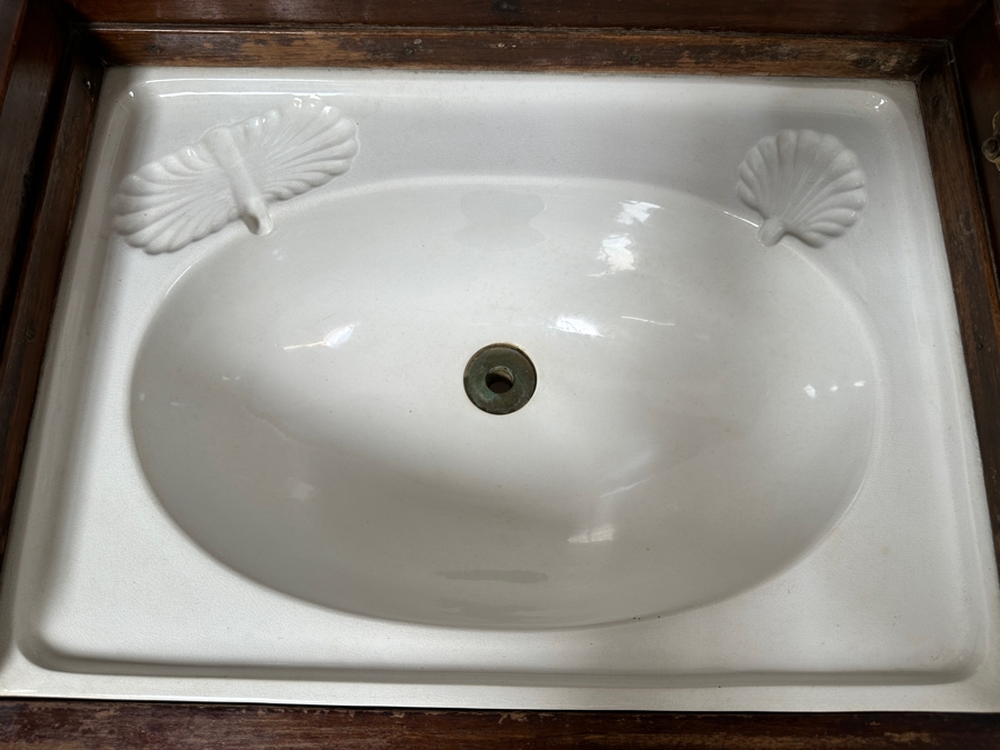Just Added - Vintage Ship Captain's Washstand Cabinet With Porcelain Sink (Top Is Cracked) 23.5'W X 17.5'D X 34'H [Photo 10]