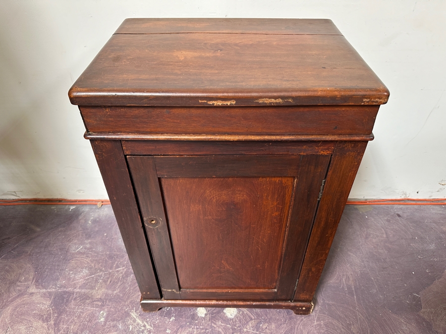 Just Added - Vintage Ship Captain's Washstand Cabinet With Porcelain Sink (Top Is Cracked) 23.5'W X 17.5'D X 34'H [Photo 13]