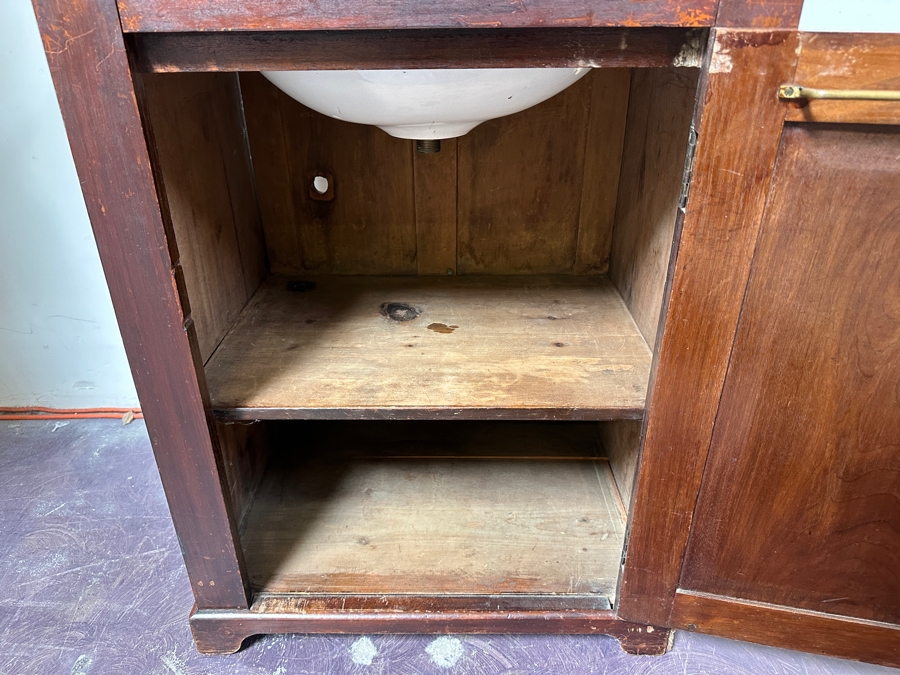 Just Added - Vintage Ship Captain's Washstand Cabinet With Porcelain Sink (Top Is Cracked) 23.5'W X 17.5'D X 34'H [Photo 7]