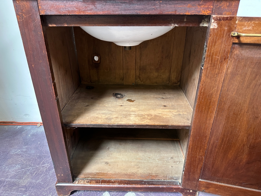 Just Added - Vintage Ship Captain's Washstand Cabinet With Porcelain Sink (Top Is Cracked) 23.5'W X 17.5'D X 34'H [Photo 6]