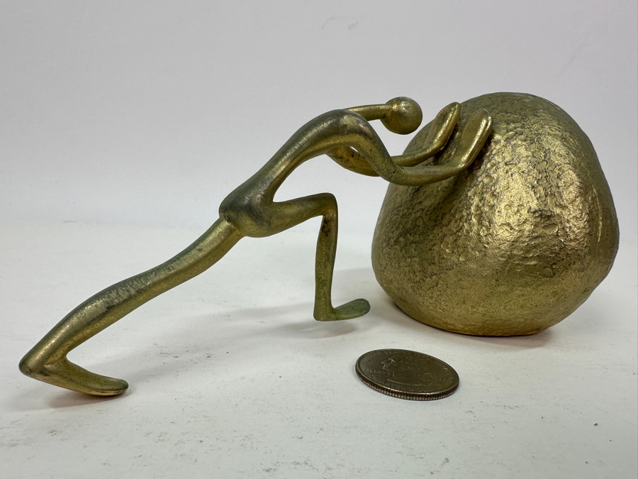 Just Added - Vintage 1970s Ted Arnold Gold Tone Sisyphus Sculpture Paperweight 6.5'W X 2.5'H [Photo 4]