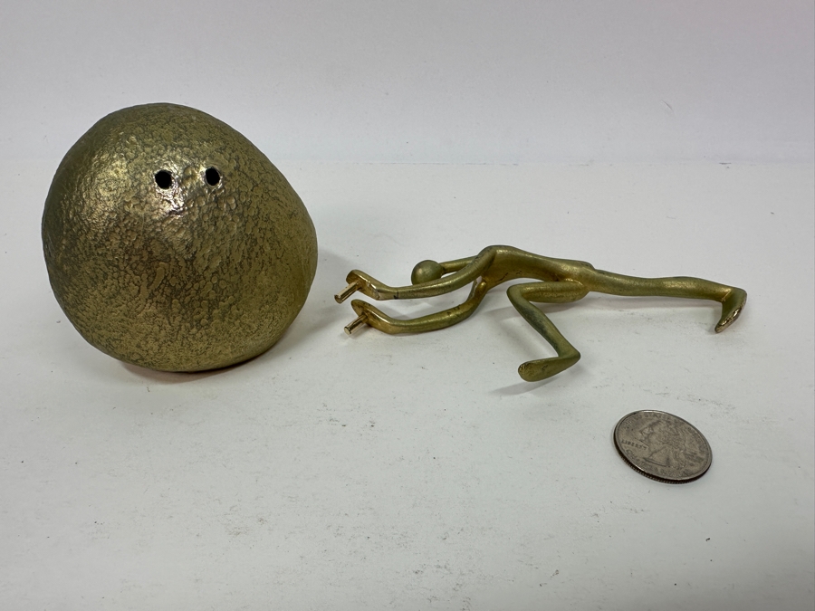 Just Added - Vintage 1970s Ted Arnold Gold Tone Sisyphus Sculpture Paperweight 6.5'W X 2.5'H [Photo 7]
