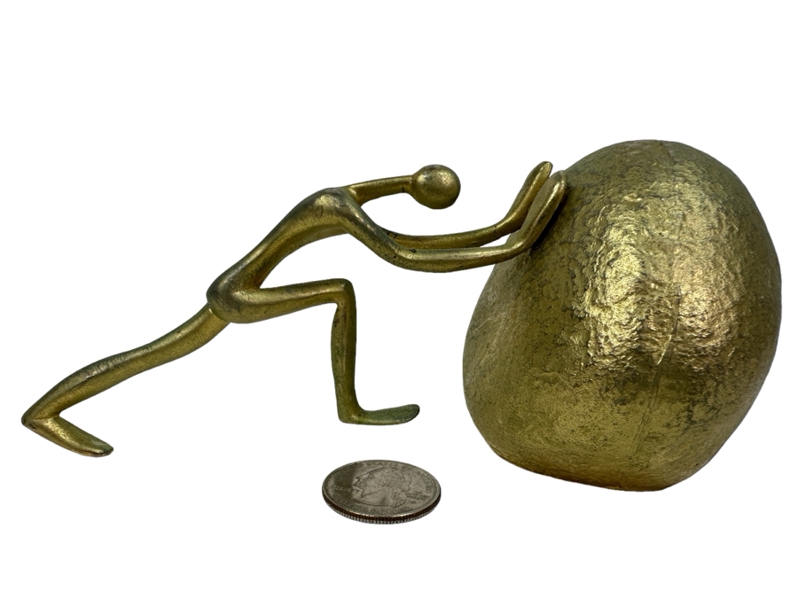 Just Added - Vintage 1970s Ted Arnold Gold Tone Sisyphus Sculpture Paperweight 6.5'W X 2.5'H