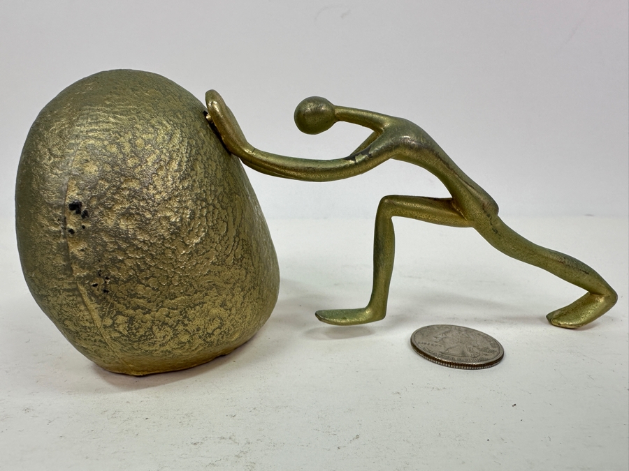 Just Added - Vintage 1970s Ted Arnold Gold Tone Sisyphus Sculpture Paperweight 6.5'W X 2.5'H [Photo 6]