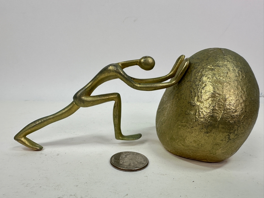 Just Added - Vintage 1970s Ted Arnold Gold Tone Sisyphus Sculpture Paperweight 6.5'W X 2.5'H [Photo 2]