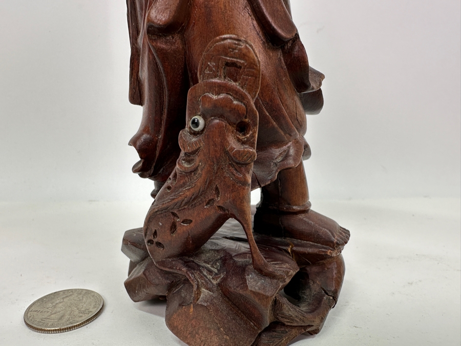 Just Added - Vintage Signed Carved Wooden Chinese Elder Figurine 8.5'H [Photo 3]