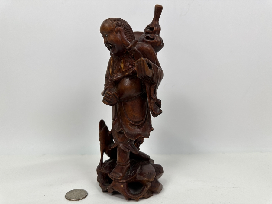 Just Added - Vintage Signed Carved Wooden Chinese Elder Figurine 8.5'H [Photo 6]
