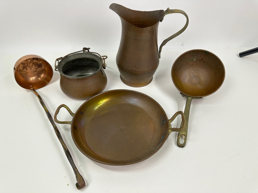 Just Added - Vintage Collection Of Copper / Brass Items: Pitcher, Ladles, Pans [Photo 5]