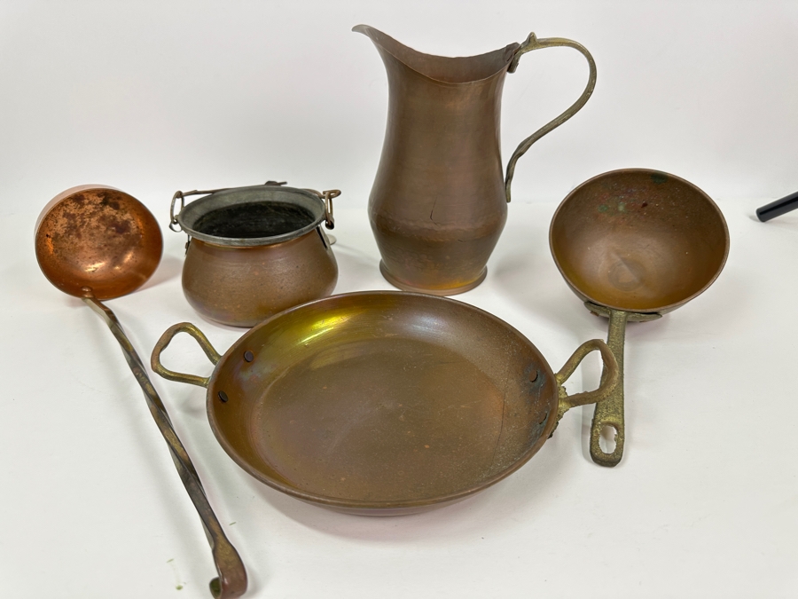 Just Added - Vintage Collection Of Copper / Brass Items: Pitcher, Ladles, Pans [Photo 2]