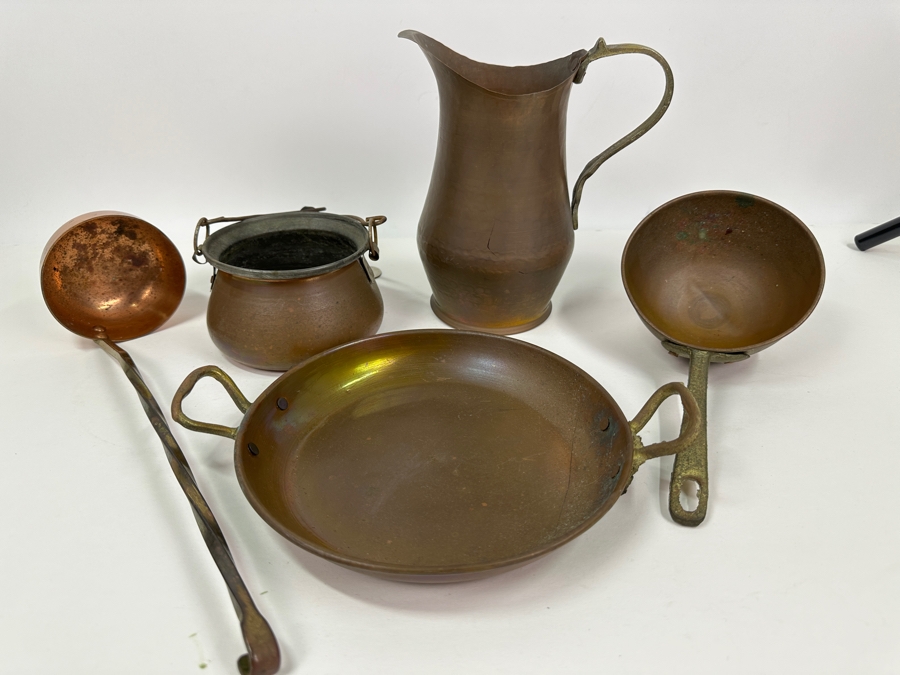 Just Added - Vintage Collection Of Copper / Brass Items: Pitcher, Ladles, Pans [Photo 3]