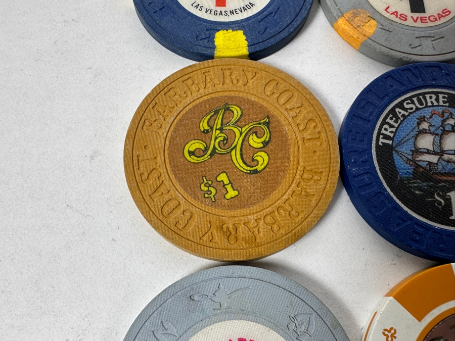 Vintage $1 Casino Chips Mainly From Las Vegas: Bally's, Sahara, Excalibur, Treasure Island, Barbary Coast, Stardust, Hilton Las Vegas, Aladdin [Photo 7]