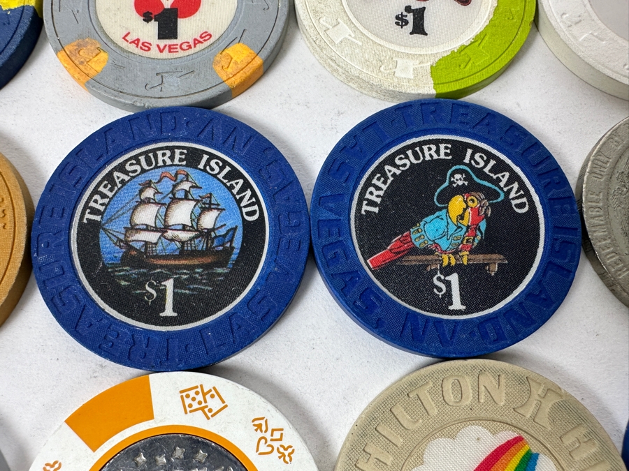 Vintage $1 Casino Chips Mainly From Las Vegas: Bally's, Sahara, Excalibur, Treasure Island, Barbary Coast, Stardust, Hilton Las Vegas, Aladdin [Photo 6]